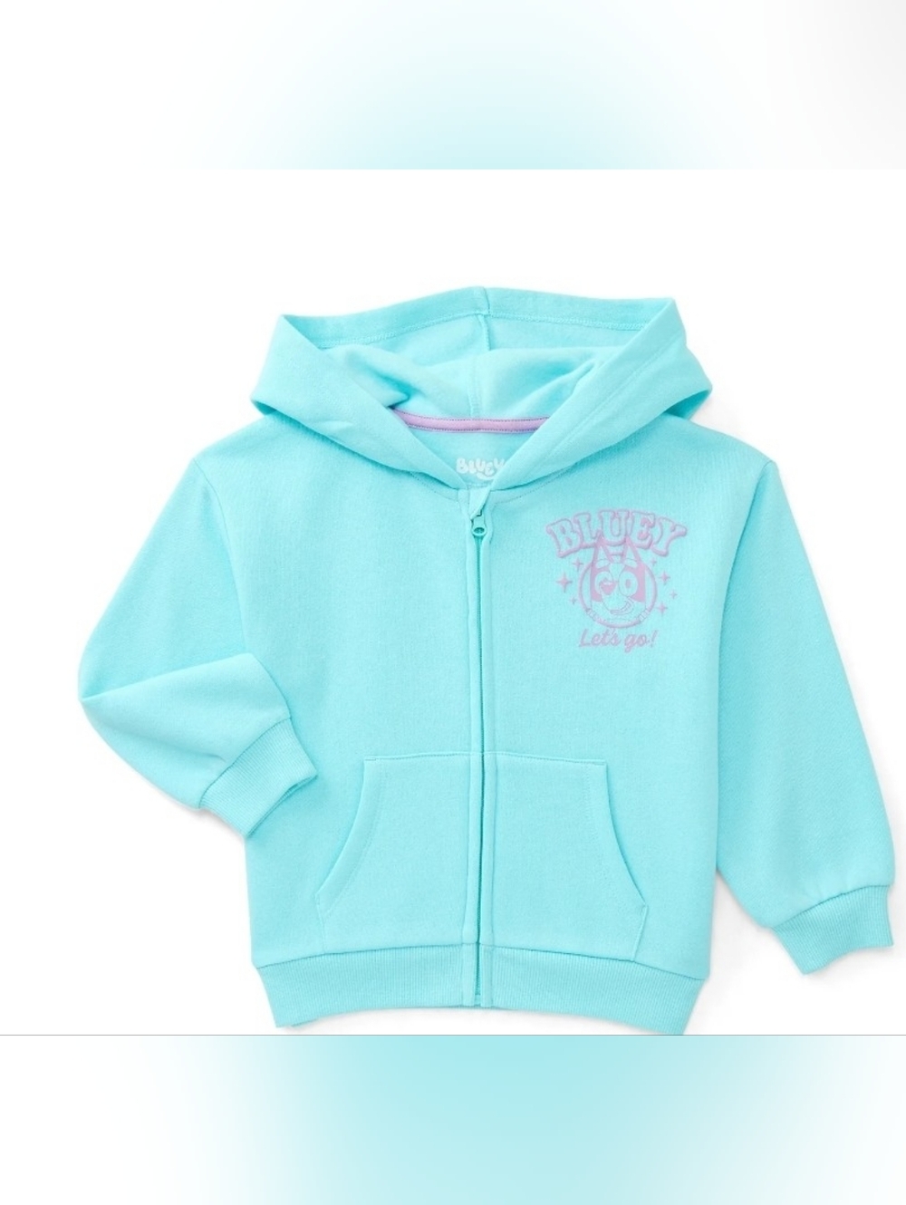 Bluey Aqua Zip Hoodie for Girls - 'Let's Go' Graphic